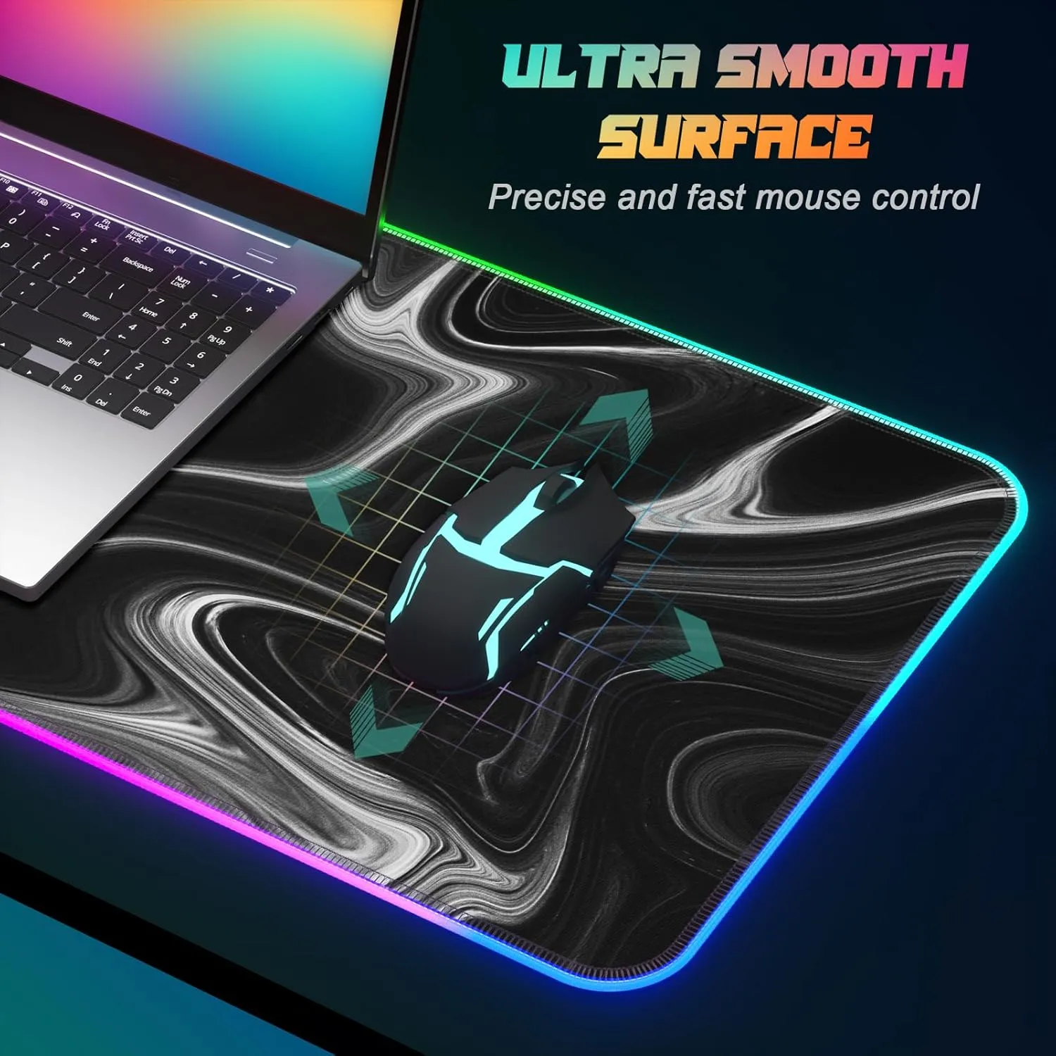 ITNRSIIET RGB Gaming Mouse Pad, Full Desk XL Extended Large Gaming Mousepad, 12 Lighting Modes 30% Thicker Big LED Desk Mat for Gamers, 32 x 12 inches, Abstract Black and White