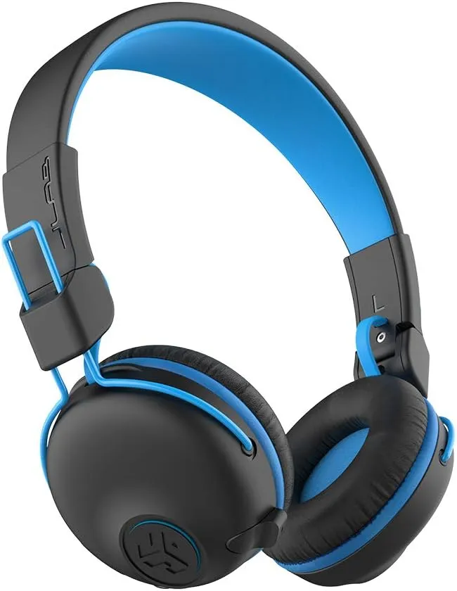 JLab JBuddies Play Gaming Wireless Kids Headset, Blue, 22  Hour Bluetooth 5 Playtime 60ms Super-Low Latency for Mobile Gameplay, Retractable Boom Mic, AUX Cord Compatible w/Gaming Consoles