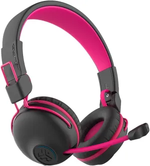 JLab JBuddies Play Gaming Wireless Kids Headset, Pink, 22  Hour Bluetooth 5 Playtime 60ms Super-Low Latency for Mobile Gameplay, Retractable Boom Mic, AUX Cord Compatible w/Gaming Consoles