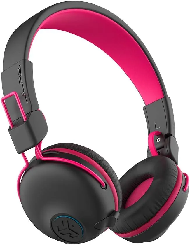 JLab JBuddies Play Gaming Wireless Kids Headset, Pink, 22  Hour Bluetooth 5 Playtime 60ms Super-Low Latency for Mobile Gameplay, Retractable Boom Mic, AUX Cord Compatible w/Gaming Consoles