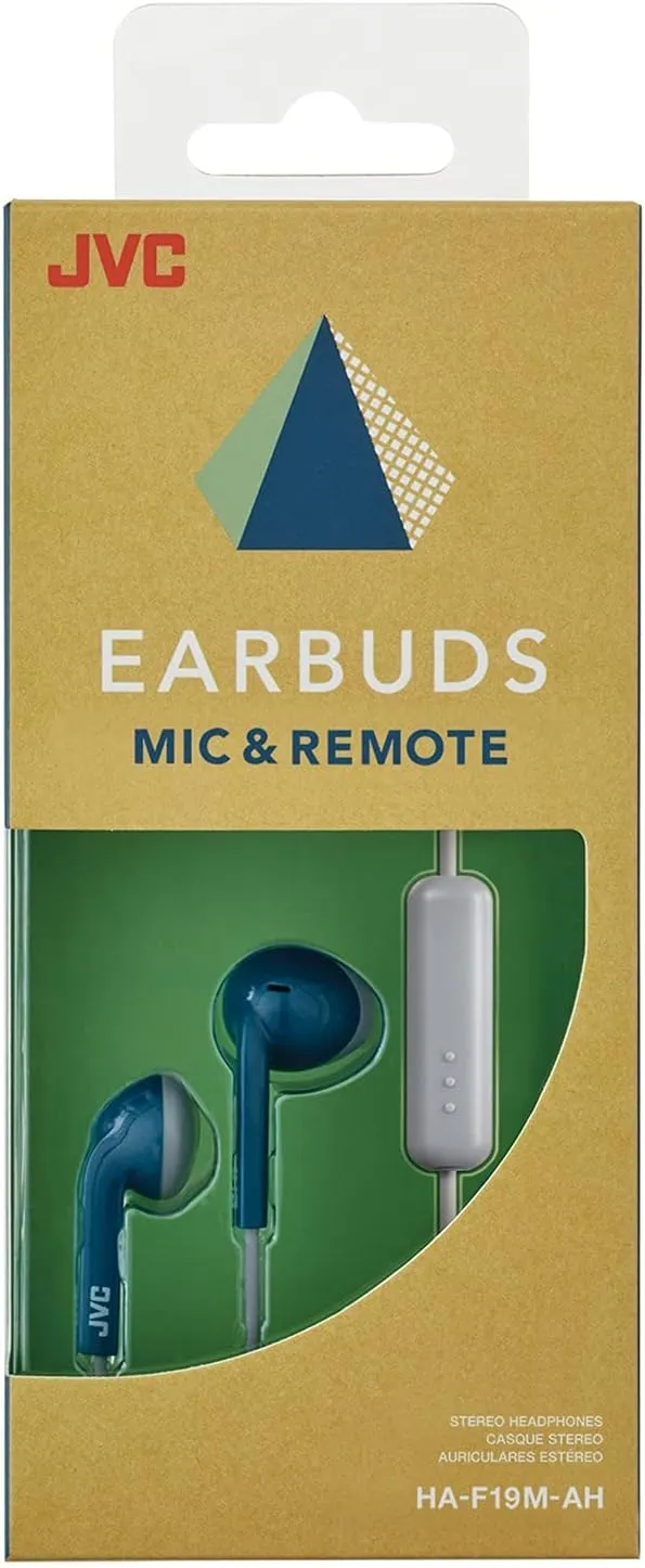 JVC Blue and Grey Sweat and Splash Proof Retro Earbuds with Microphone and Remote HAF19MAH