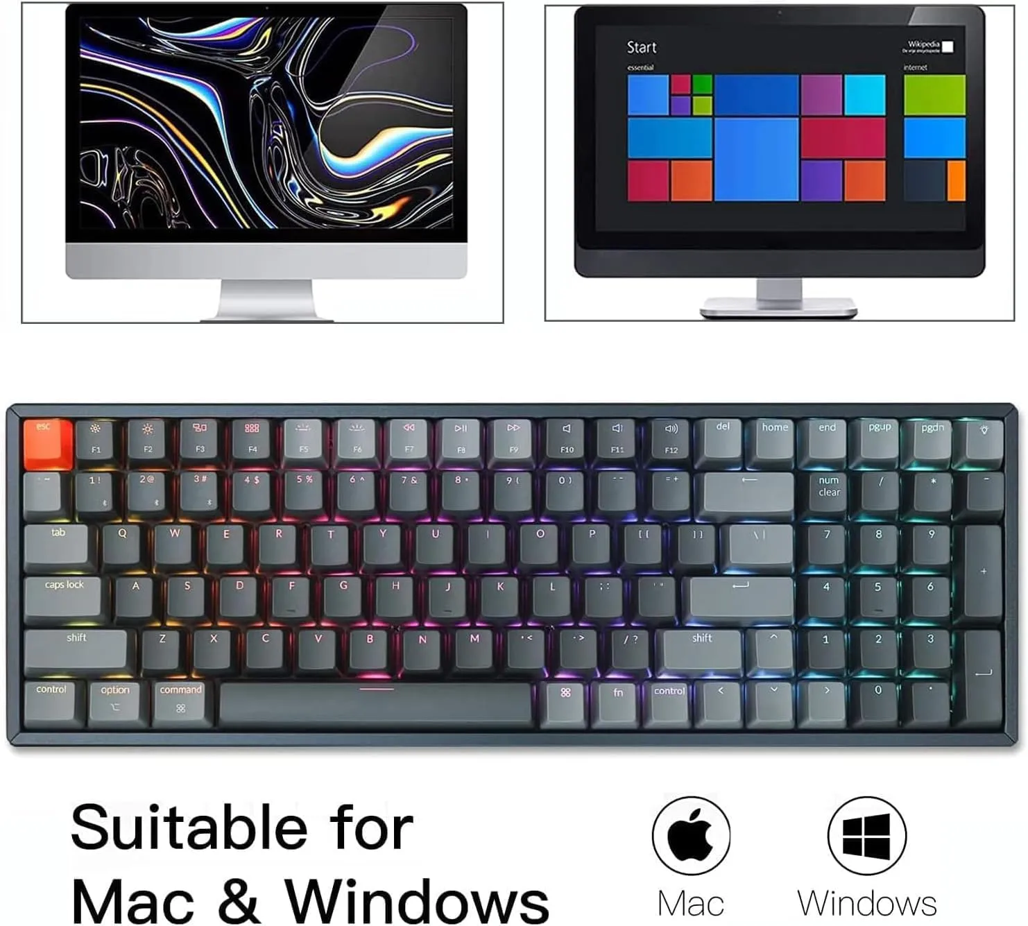 Keychron K4 Bluetooth Wireless Mechanical Keyboard RGB LED Backlit, Hot-swappable Compact 100 Keys USB Wired Computer Gaming Keyboard Aluminum Frame for Mac Windows, Gateron Brown Switch