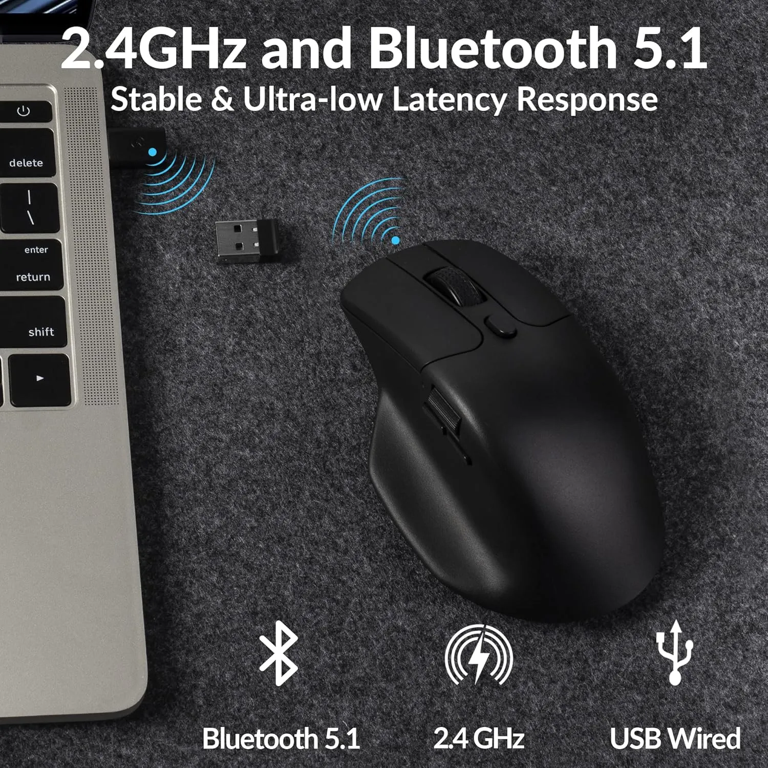 Keychron M6 1000 Hz Wireless Bluetooth 5.1/2.4 GHz/Wired Optical Mouse, Lightweight 78g Programmable PixArt 3395 Sensor with up to 26K DPI/ 650 IPS for Windows Mac Linux - Black