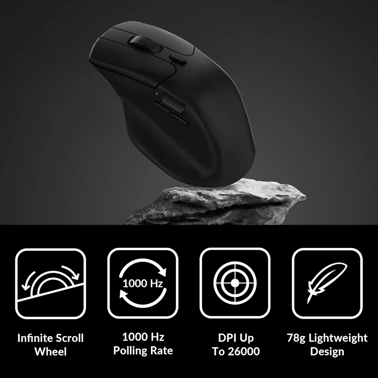 Keychron M6 1000 Hz Wireless Bluetooth 5.1/2.4 GHz/Wired Optical Mouse, Lightweight 78g Programmable PixArt 3395 Sensor with up to 26K DPI/ 650 IPS for Windows Mac Linux - Black