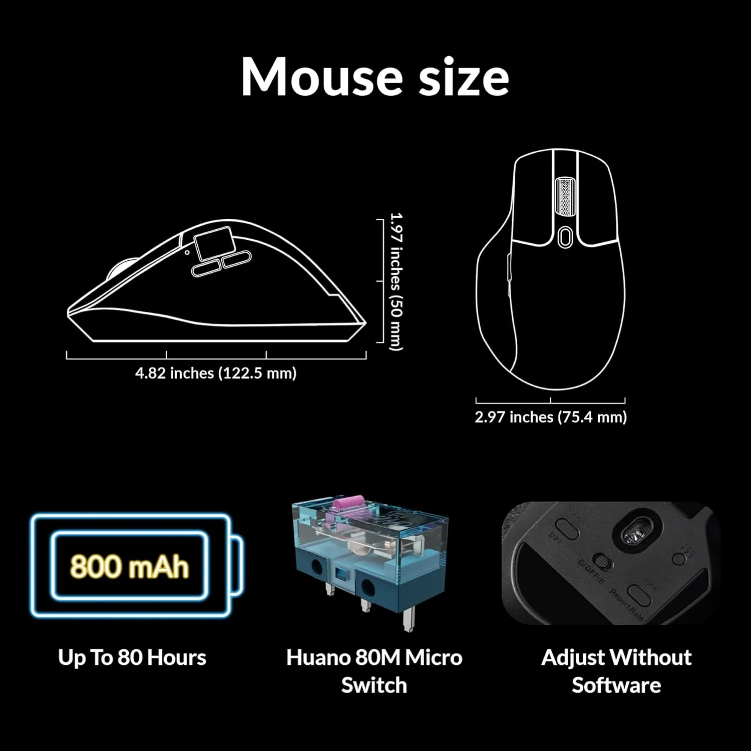 Keychron M6 1000 Hz Wireless Bluetooth 5.1/2.4 GHz/Wired Optical Mouse, Lightweight 78g Programmable PixArt 3395 Sensor with up to 26K DPI/ 650 IPS for Windows Mac Linux - Black