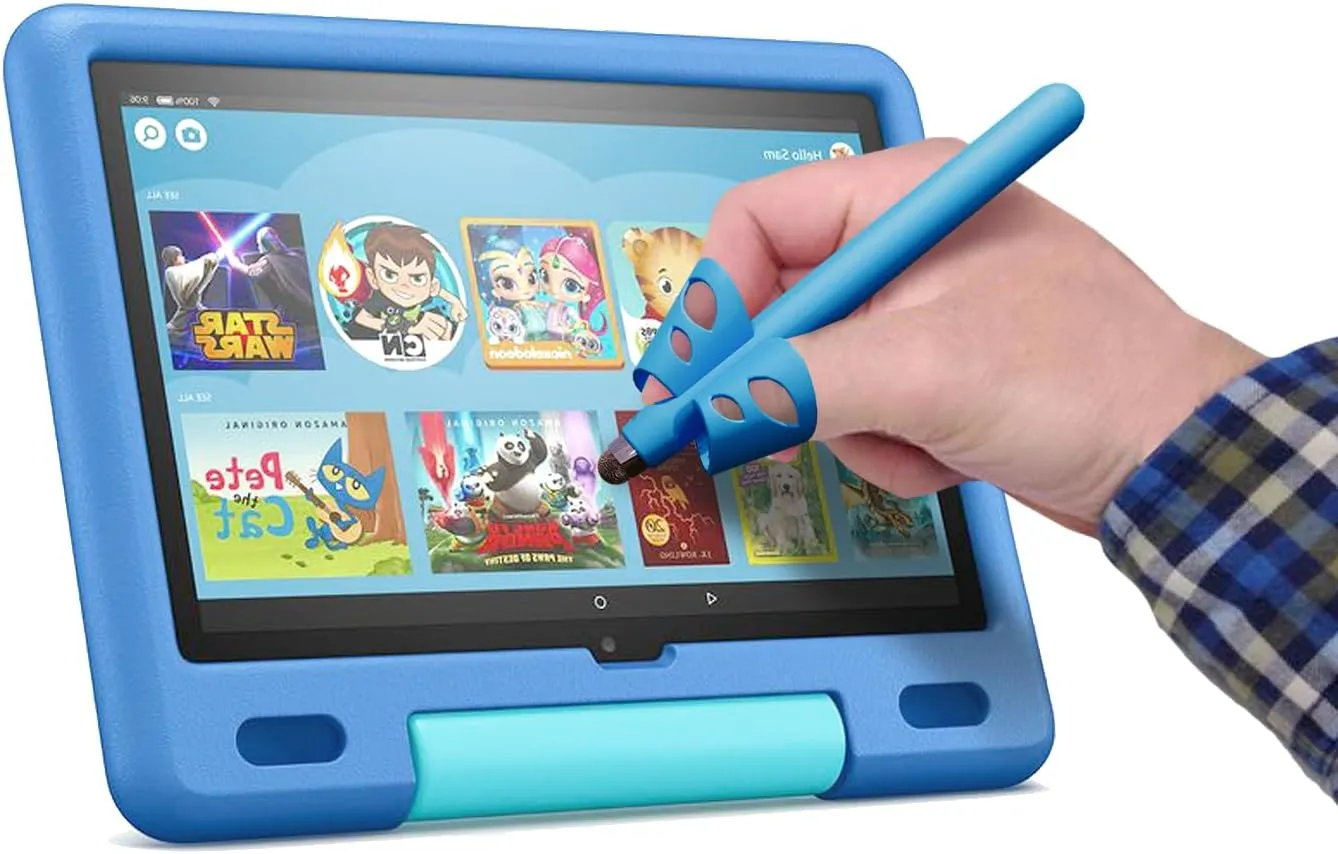 Kid-Friendly Stylus Pen No-Battery for Touch Screen Compatible with iPad/Fire/Kindle/iPhone/Android Tablets and Phones, Universal Capacitive Stylus with Safe Round Soft Tips, Blue