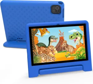 Kids Tablet 10 inch, Android 13 Tablet for Kids with Google Kids Space, Pre-Installed Educational Apps and Parental Control, Gift for Kids, 2 32GB Storage, 5000mAh, EVA Case (Blue)