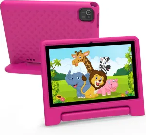 Kids Tablet 10 inch, Android 13 Tablet for Kids with Google Kids Space, Pre-Installed Educational Apps and Parental Control, Gift for Kids, 2 32GB Storage, 5000mAh, EVA Case (Pink)