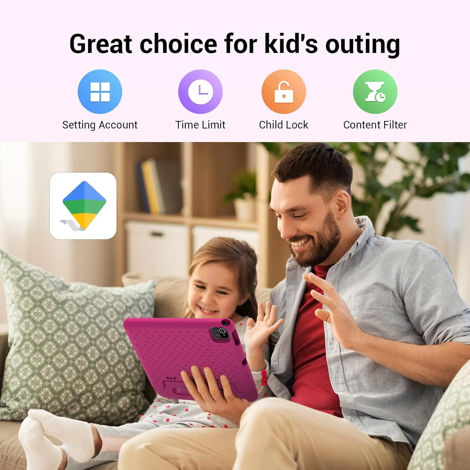 Kids Tablet 10 inch, Android 13 Tablet for Kids with Google Kids Space, Pre-Installed Educational Apps and Parental Control, Gift for Kids, 2 32GB Storage, 5000mAh, EVA Case (Pink)
