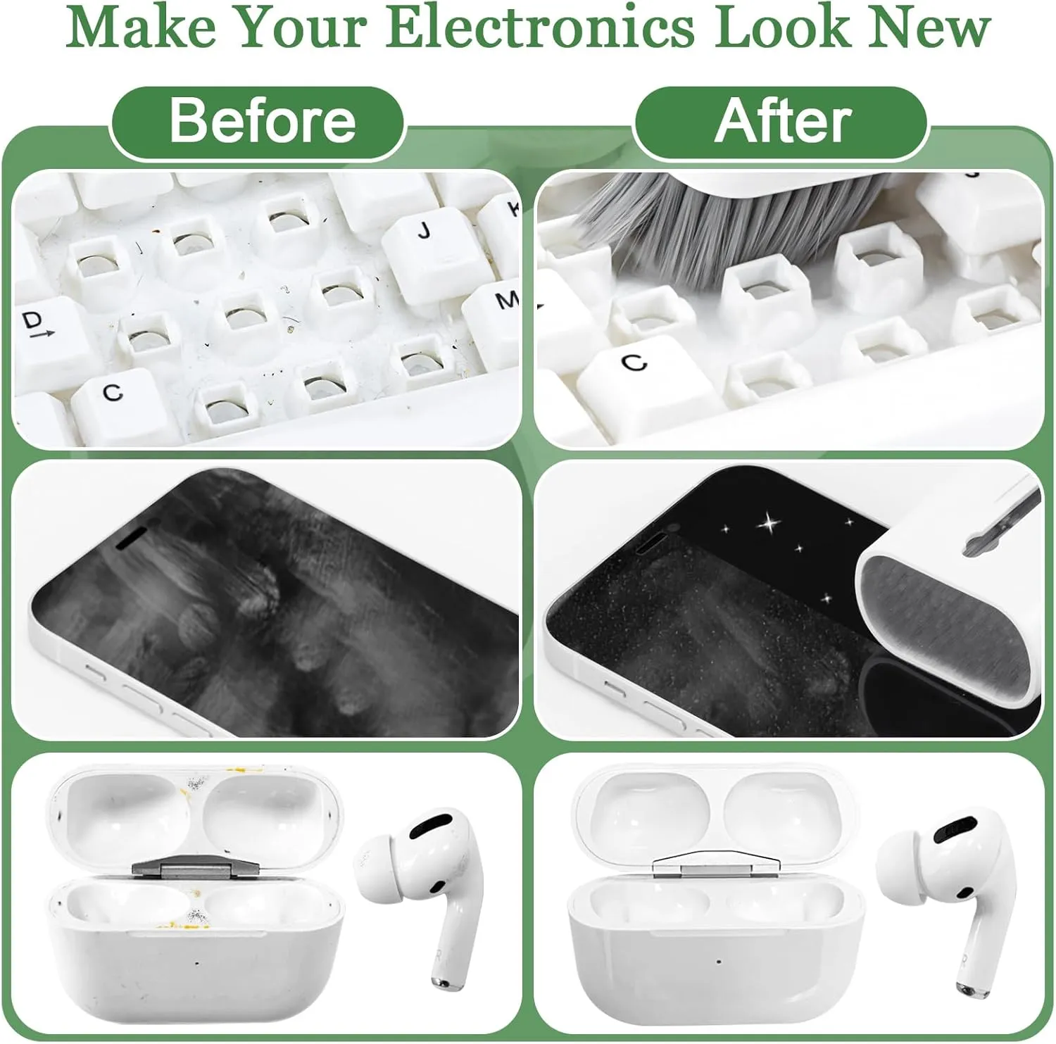Laptop Screen Keyboard Earbud Cleaner Kit for Airpods Pro MacBook iPad iPhone iPod, walrfid Multi-Function Cleaning Pen Brush Tool Key Remover for PC Monitor TV Phone Computer Headphone