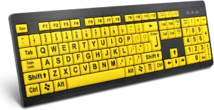 Large Print Computer Keyboard, Wired USB High Contrast Keyboard with Oversized Print Letters for Visually Impaired Low Vision Individuals (Yellow Black)