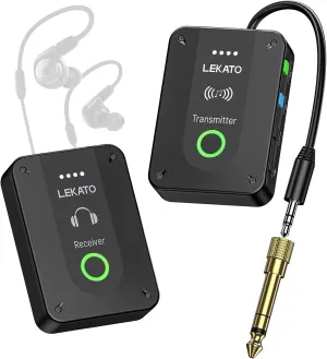 LEKATO Wireless in Ear Monitor System MS-2, Upgraded 2.4G Stereo IEM System Low Latency with Transmitter Beltpack Receiver Auto-Pairing,One to More, in-Ear Monitoring for Church,Band,Singer,Stage