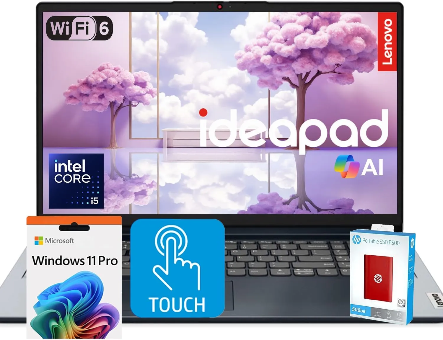 Lenovo IdeaPad Premium Series Laptop  15.6 FHD Touchscreen  Intel Core i5 10-Core Processor  24GB RAM  1.5TB SSD (1TB PCIe SSD withHP P500 512GB Portable SSD)  Copilot & AI Ready  Windows 11 Pro
