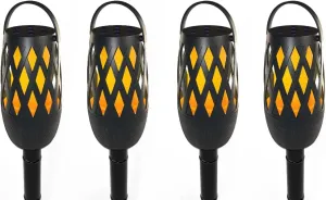 Limitless Innovations TikiTunes Pro 4-Pack Bundle - Portable Bluetooth 10-Watt Speakers with 3-Mode LED Flame Light, Pair up to 100 Speakers, 4000 mAh Battery and 40 Adjustable Pole & Ground Stake