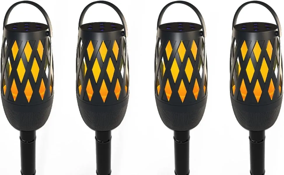 Limitless Innovations TikiTunes Pro 4-Pack Bundle - Portable Bluetooth 10-Watt Speakers with 3-Mode LED Flame Light, Pair up to 100 Speakers, 4000 mAh Battery and 40 Adjustable Pole & Ground Stake