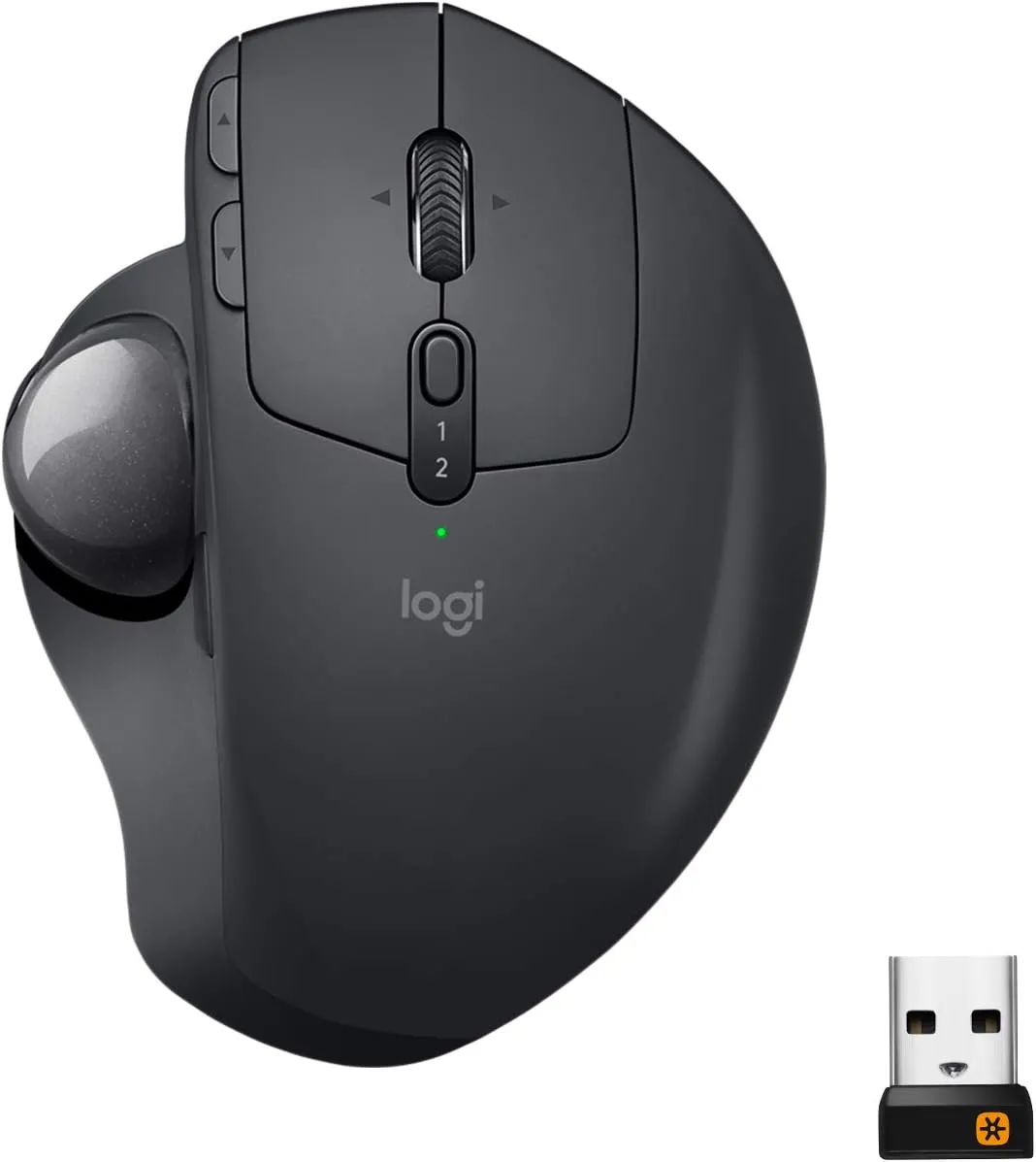 Logitech MX Ergo Wireless Trackball Mouse, Ergonomic Design, Move Content Between 2 Windows and Apple Mac Computers (Bluetooth or USB), Rechargeable