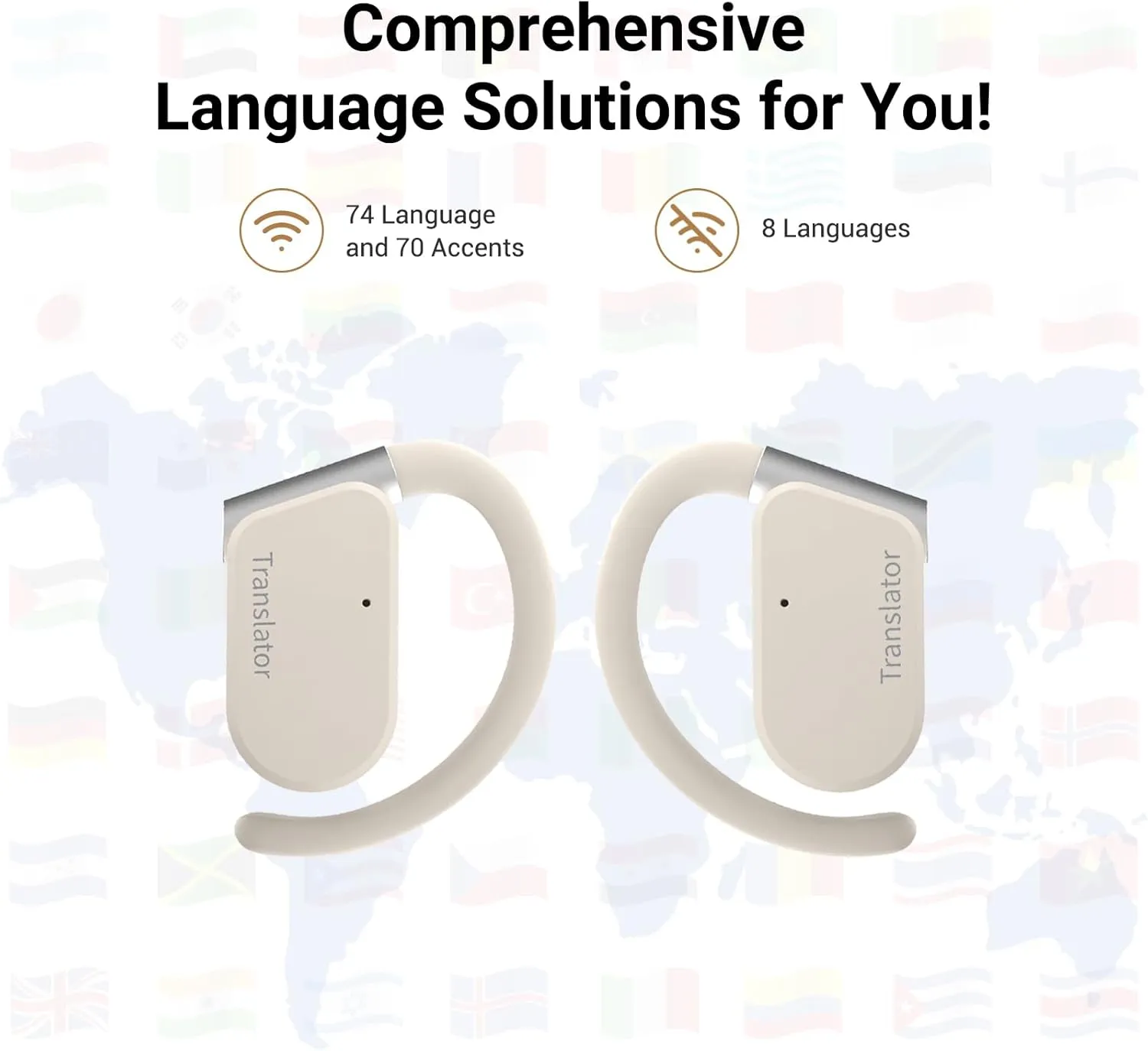 M9 AI Language Translator Earbuds Open-Ear Headphones Support 144 Languages & Accents Translation Earbuds Real Time Translator Device, Snug Fit, Ergonomic Ear Hooks Beige (With Offline Package)