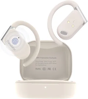 M9 AI Language Translator Earbuds Open-Ear Headphones Support 144 Languages & Accents Translation Earbuds Real Time Translator Device, Snug Fit, Ergonomic Ear Hooks Beige (With Offline Package)