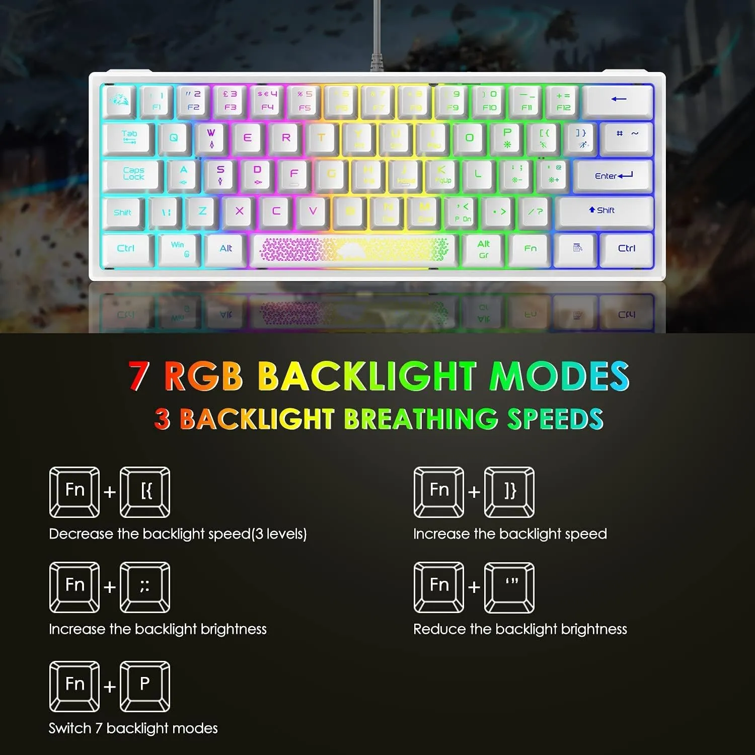 MAGIC-REFINER RK61 60% Gaming Keyboard and Mouse Combo Rainbow LED Backlit Keyboard with 61 Keys Membrane Mini Portable Ultralight Gaming Mouse 2400DPI,Gaming Mouse Pad for Windows PC Gamers(White)