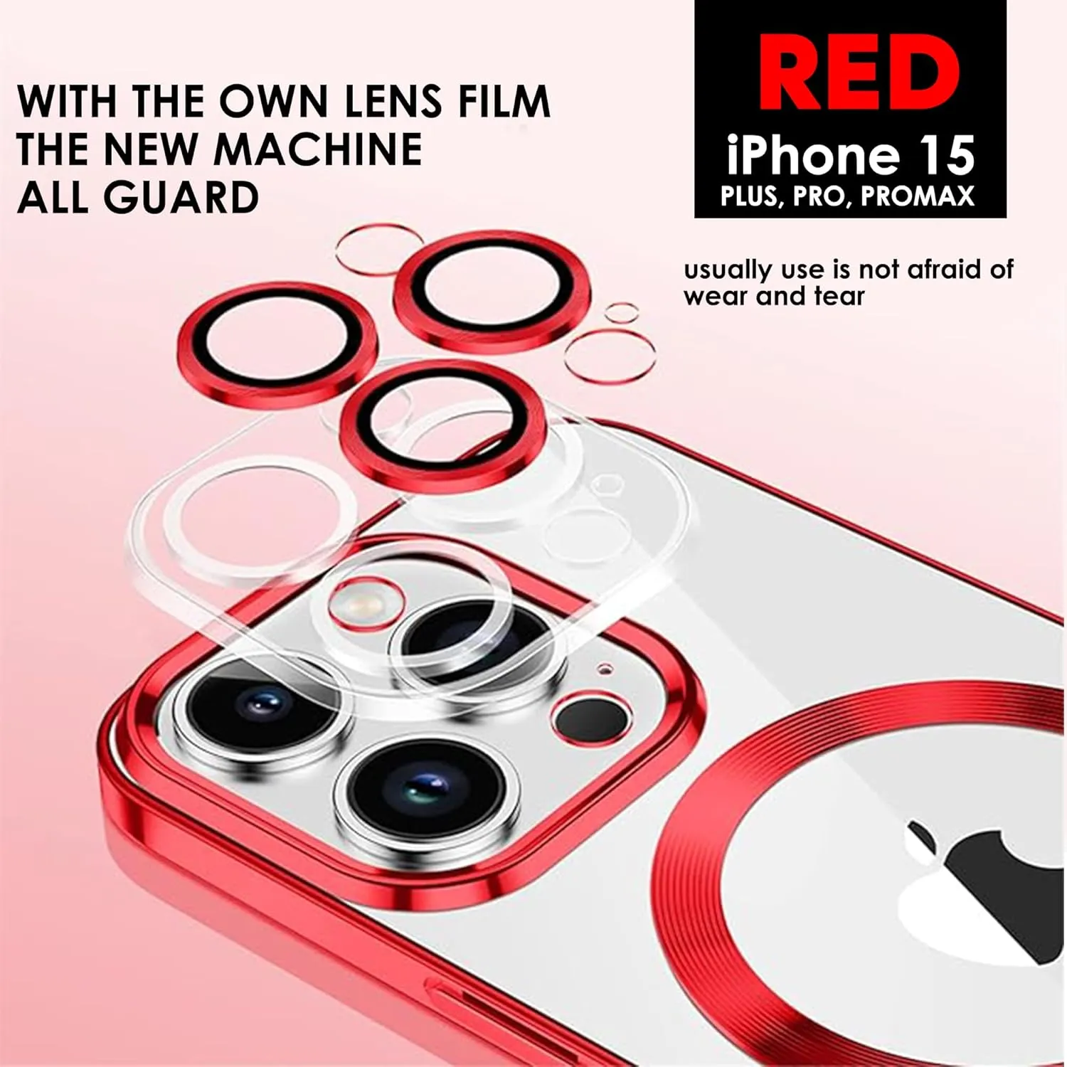 Magnetic Case for iPhone 15, 15 Plus, Pro and Pro MaxTPU Materials Waterproof Wireless Magnetic Phone Case Full Camera Protection Clear Plating Luxury Cover for Women Man, Red