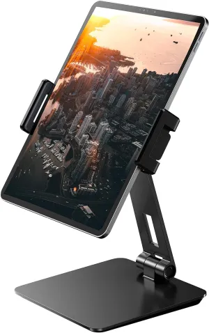 Maxonar iPad Stand Holder, Heavy-Duty Aluminum Alloy Tablet Stand, 360 Swivel Foldable iPad Pro Air Charging Stand Holder for Desk Bed Store POS Showcase Reception Kitchen Office (6-13''), Grey