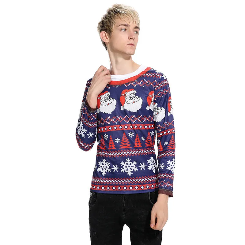 Men Crewneck Christmas Prints Long Sleeves T-Shirt