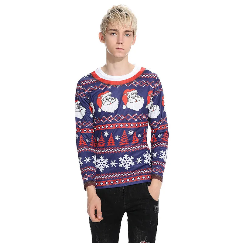 Men Crewneck Christmas Prints Long Sleeves T-Shirt