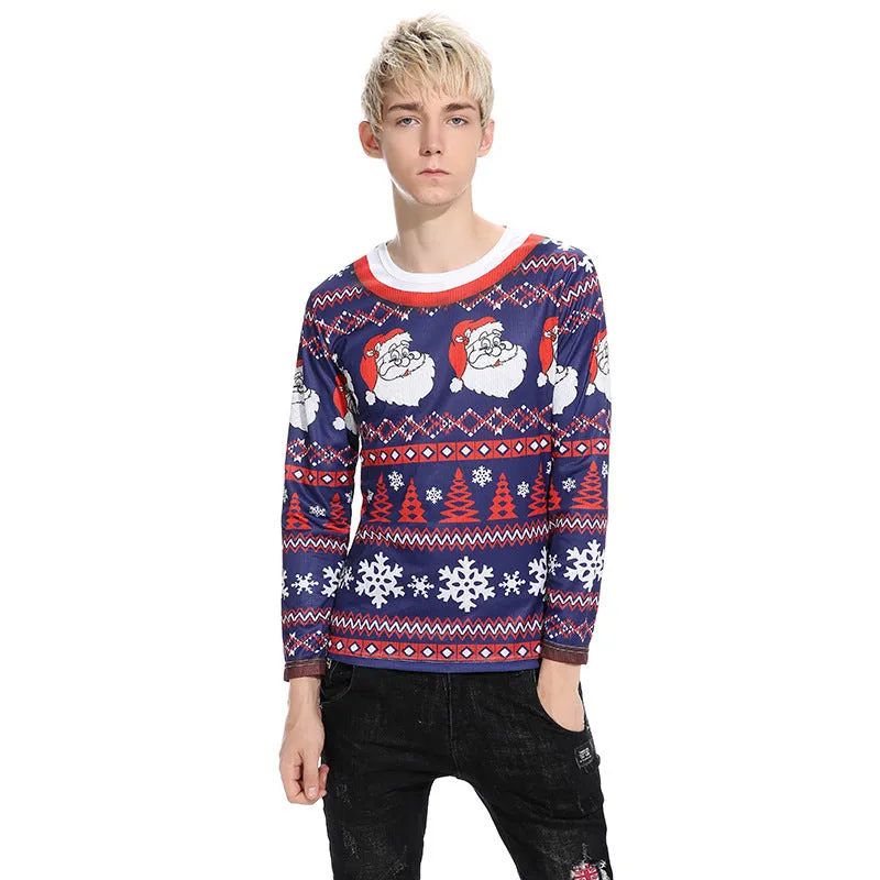 Men Crewneck Christmas Prints Long Sleeves T-Shirt