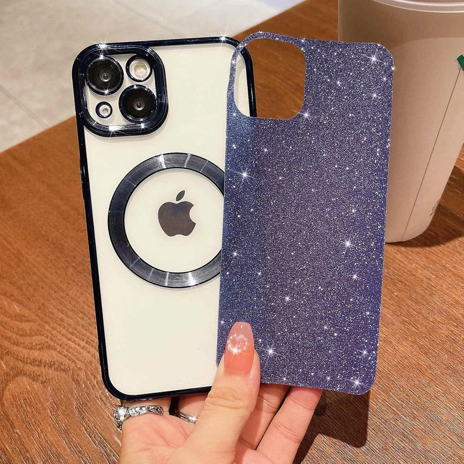 MGQILING Compatible with iPhone 13 Magnetic Glitter Case, Luxury Plating Cute Bling Clear Phone Case, Compatible with MagSafe for Women Girls with Camera Protector Back Cover - Blue