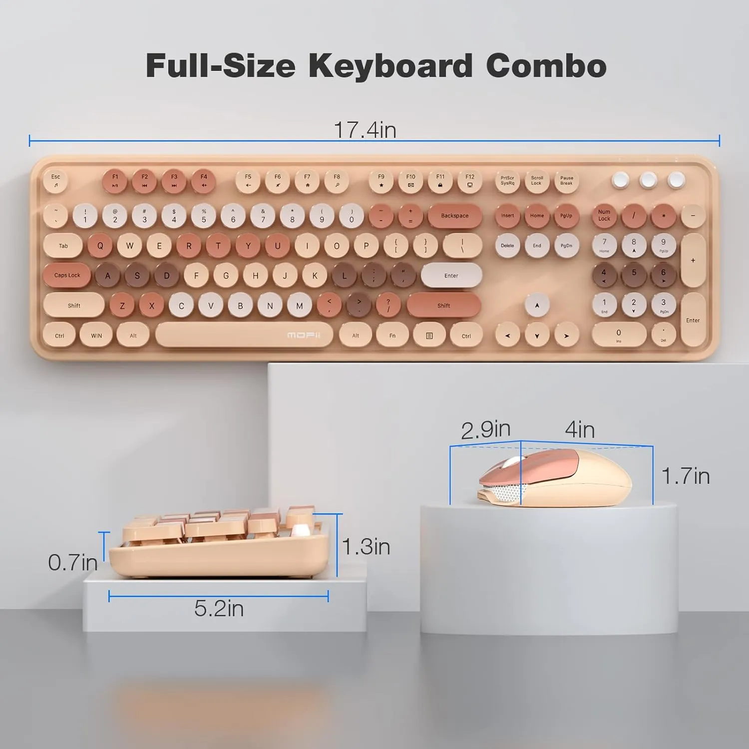 MOFII Wireless Keyboard and Mouse Combo,2.4GHz Retro Full-Size Keyboard with Number Pad and Cute Wireless Mouse for Computer PC Desktops Laptop WindowsxP/7/8/10(Milk Tea Colorful-B)