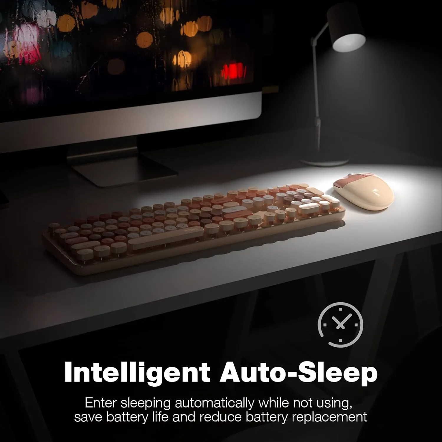 MOFII Wireless Keyboard and Mouse Combo,2.4GHz Retro Full-Size Keyboard with Number Pad and Cute Wireless Mouse for Computer PC Desktops Laptop WindowsxP/7/8/10(Milk Tea Colorful-B)
