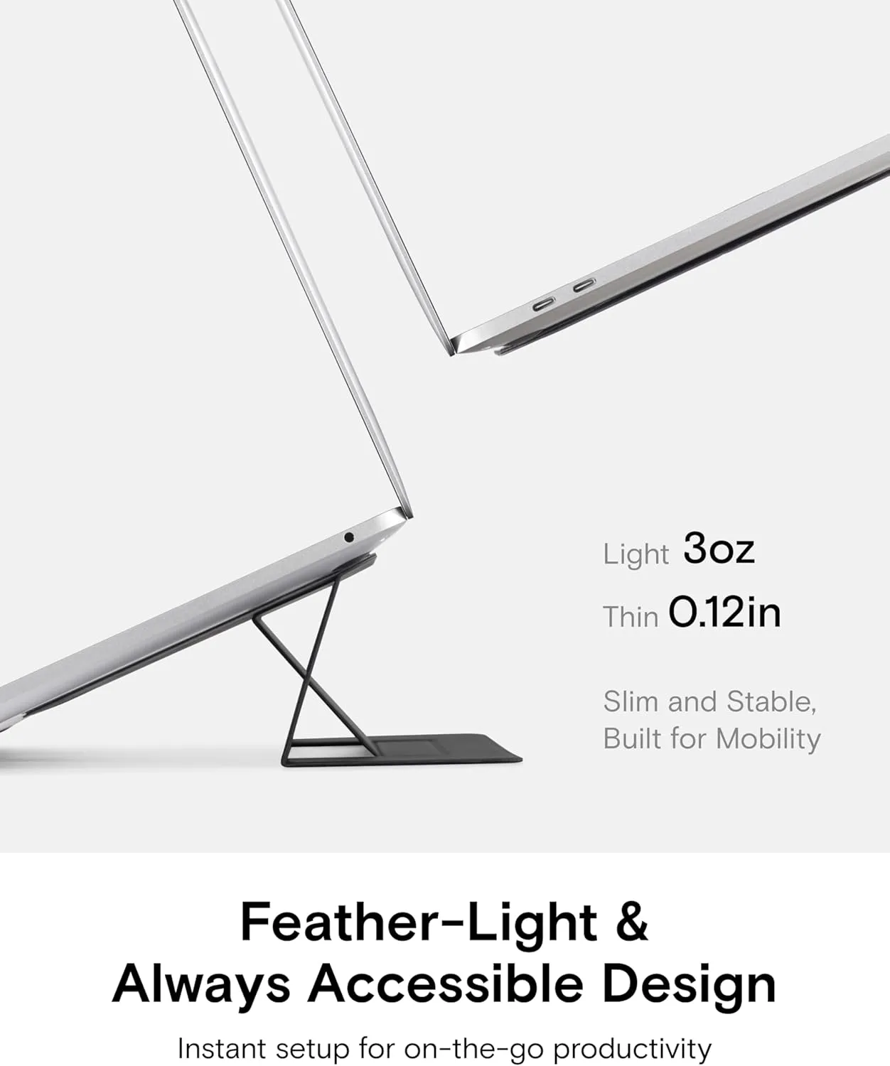 MOFT Laptop Stand for Desk, Adhesive MacBook Computer Stand with 2 Adjustable Viewing Angles, Foldable and Portable Laptop Riser Compatible with 11"-16" Laptops, Black
