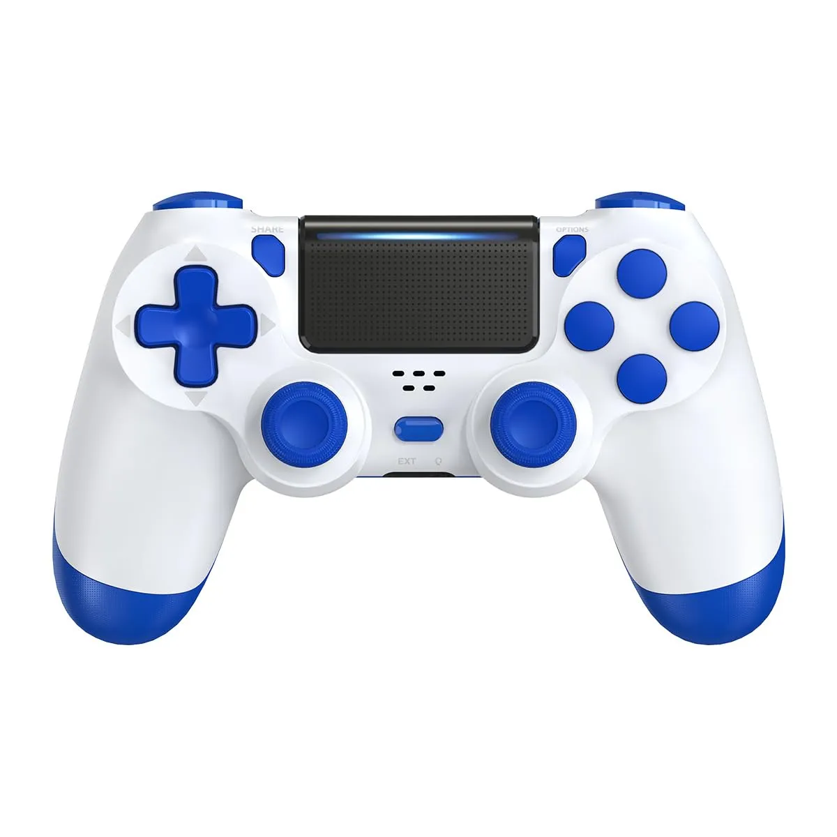 MOOGOLE Wireless Controller Compatible with PS4, with Vibration Feedback/Motion Sensing/Touchpad/Light Bar/Speaker/3.5mm Headphone Jack/Share (White Blue)