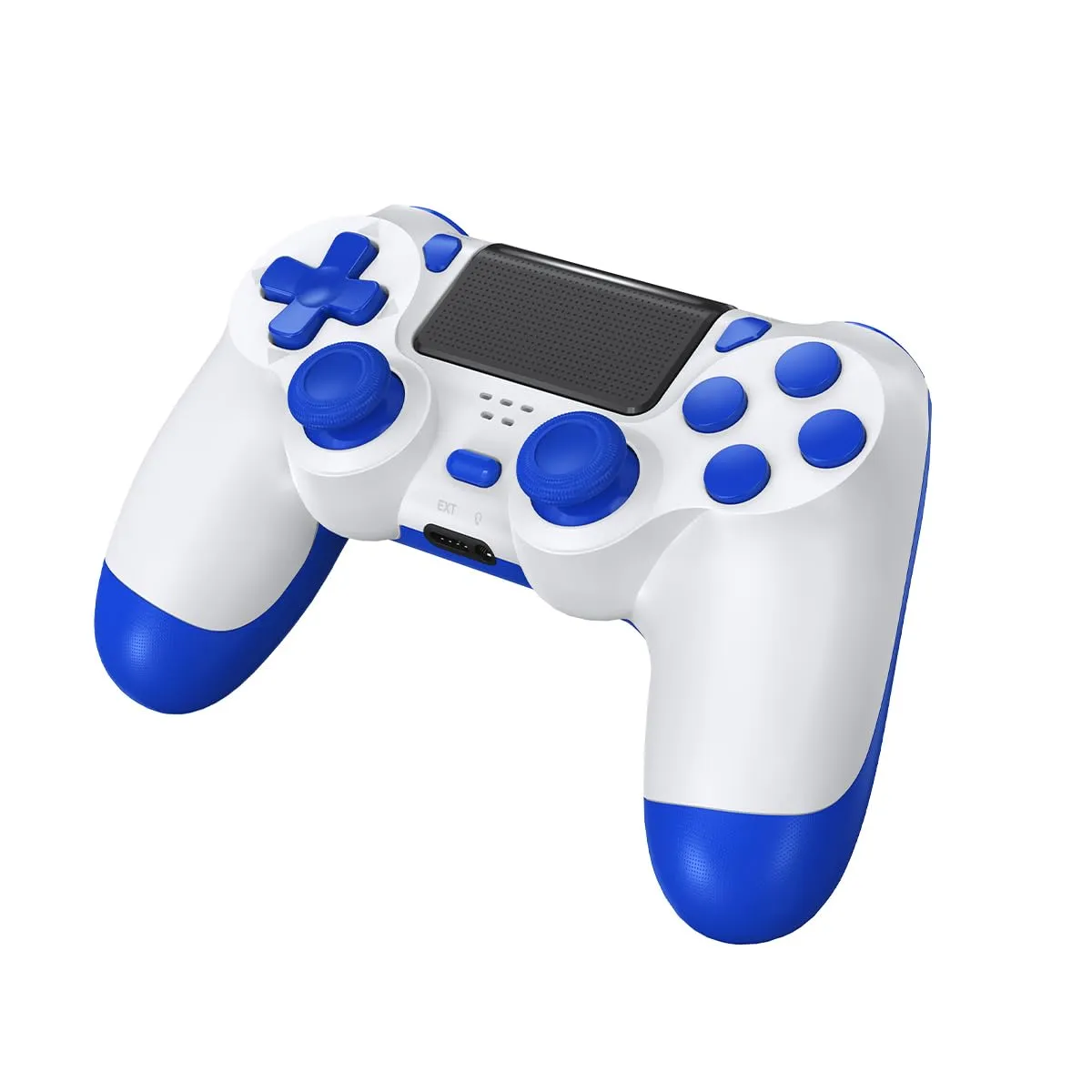 MOOGOLE Wireless Controller Compatible with PS4, with Vibration Feedback/Motion Sensing/Touchpad/Light Bar/Speaker/3.5mm Headphone Jack/Share (White Blue)