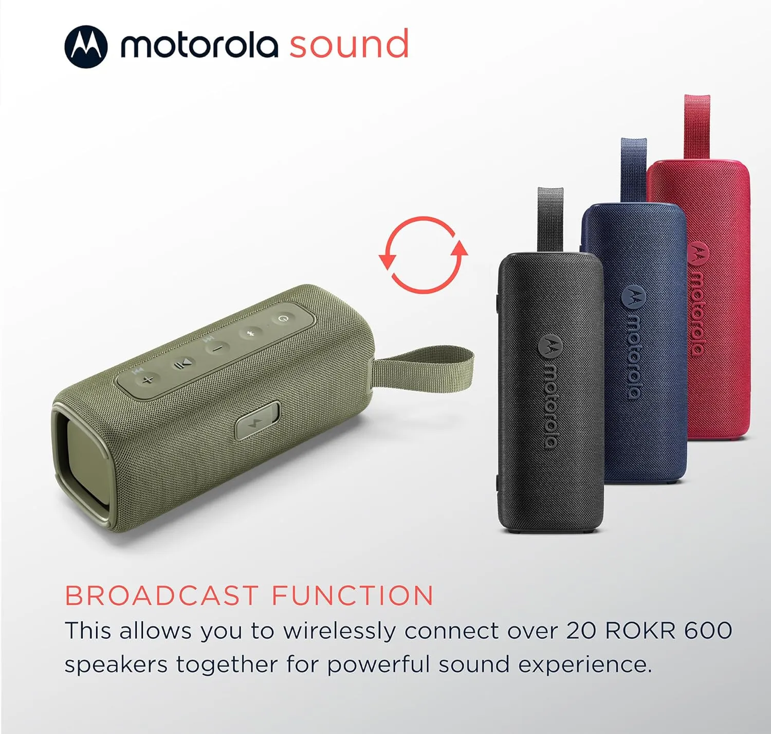 Motorola Sound ROKR 600 Portable Bluetooth Speaker, 6-Hour Playtime, IP67 Water Resistant, Speaker for Home/Outdoors, Compatible with iPhone, Green