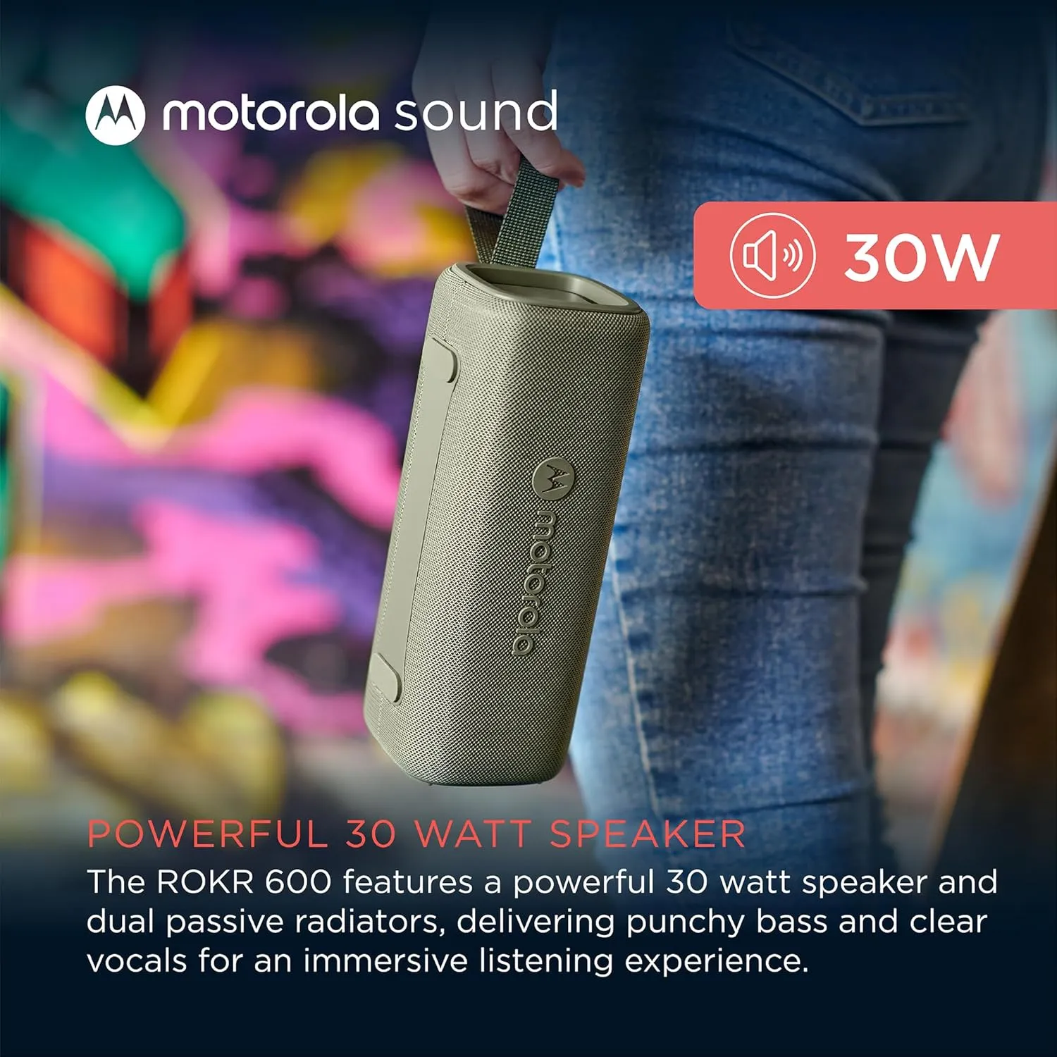 Motorola Sound ROKR 600 Portable Bluetooth Speaker, 6-Hour Playtime, IP67 Water Resistant, Speaker for Home/Outdoors, Compatible with iPhone, Green