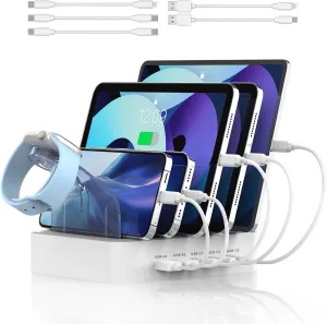 MSTJRY USB C Charging Station for Multiple Devices : 90W 5 Ports Multi Fast Charger for iPhone iPad Tablets Phone Airpods - Charging Dock Organizer with Adjustable Dividers for Home Office Classroom
