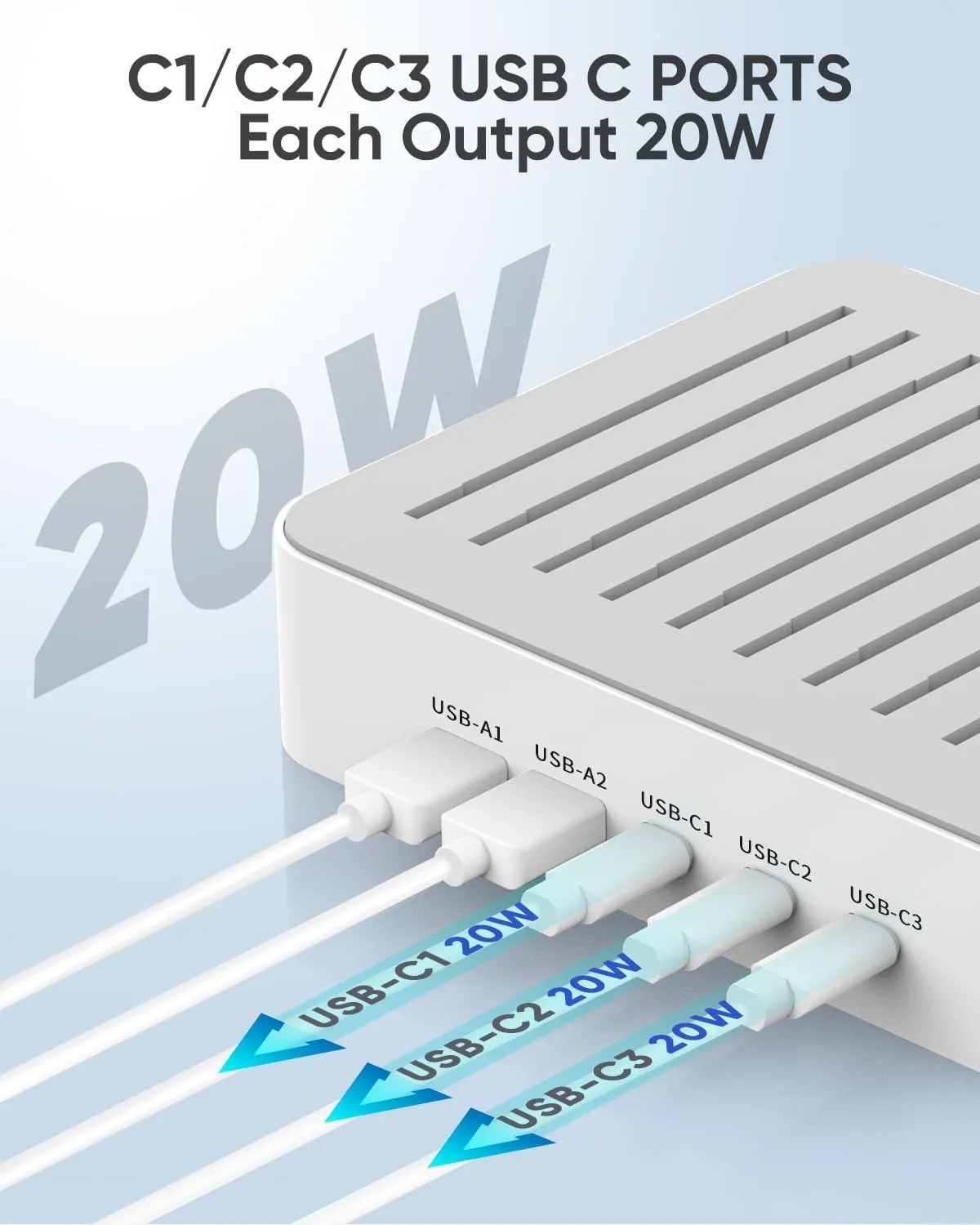 MSTJRY USB C Charging Station for Multiple Devices : 90W 5 Ports Multi Fast Charger for iPhone iPad Tablets Phone Airpods - Charging Dock Organizer with Adjustable Dividers for Home Office Classroom