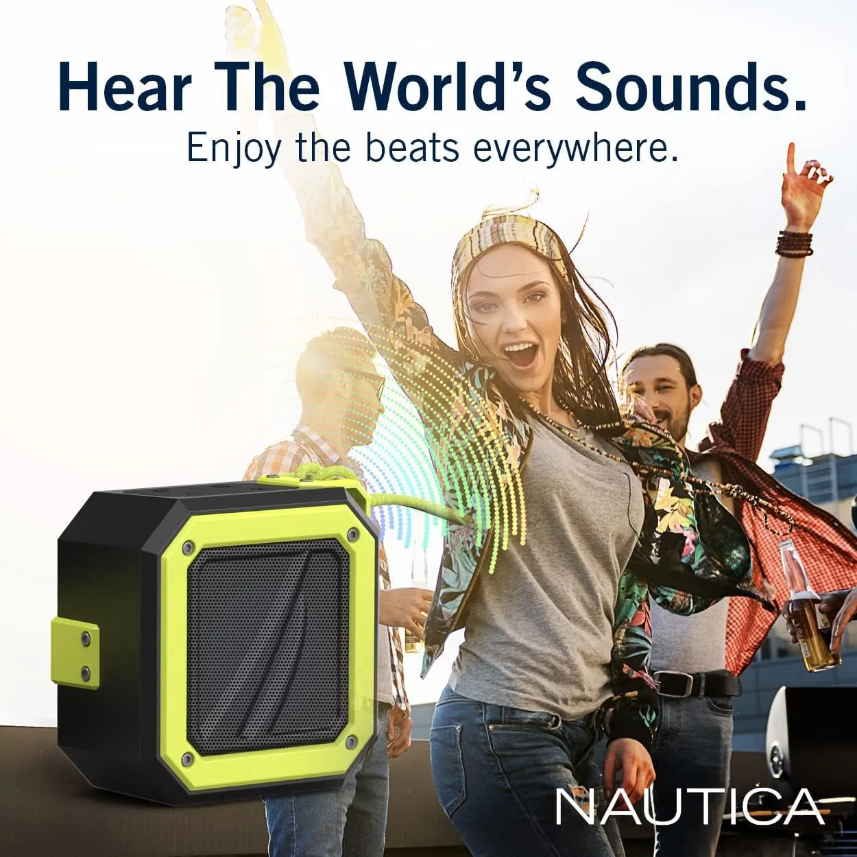 NAUTICA Bluetooth Portable Speaker, Waterproof Wireless Speaker, Outdoor, Bluetooth Patio Speakers, Loud Sound, Clear Audio, USB Drive, 15-Hour Playtime (Black/Green)