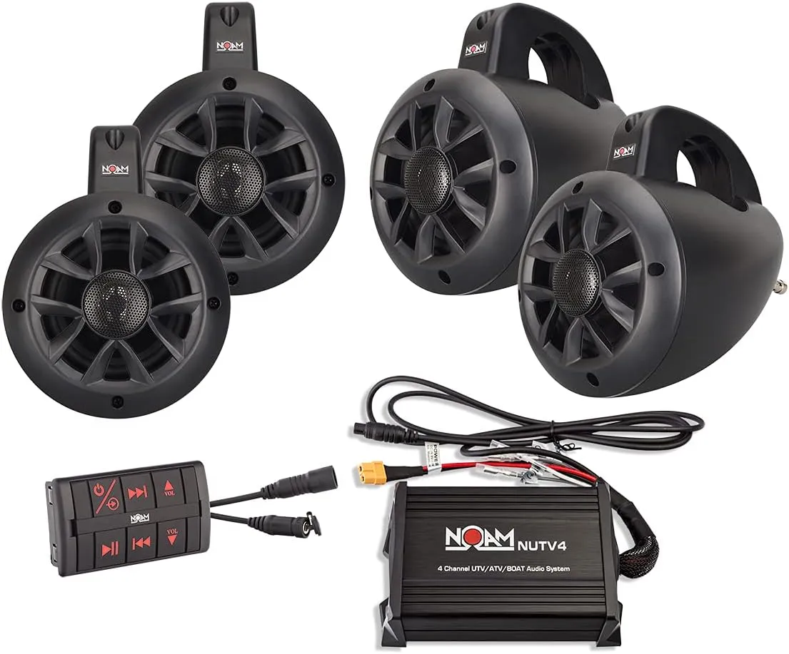 NOAM NUTV4 Quad - 4 Channels Marine Bluetooth ATV/Golf Cart/UTV Tower Speakers Stereo System
