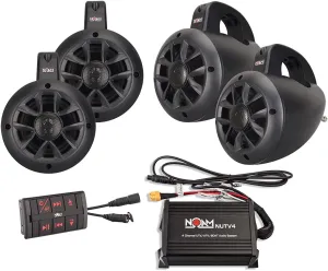 NOAM NUTV4 Quad - 4 Channels Marine Bluetooth ATV/Golf Cart/UTV Tower Speakers Stereo System