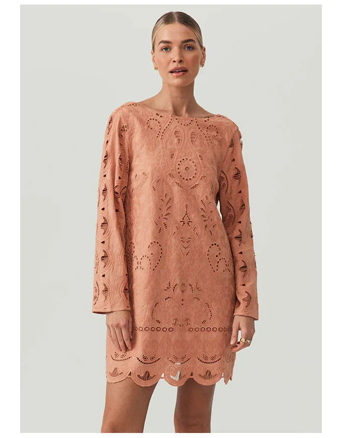 Nora Embroidery Mini Dress Sand