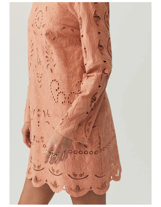 Nora Embroidery Mini Dress Sand