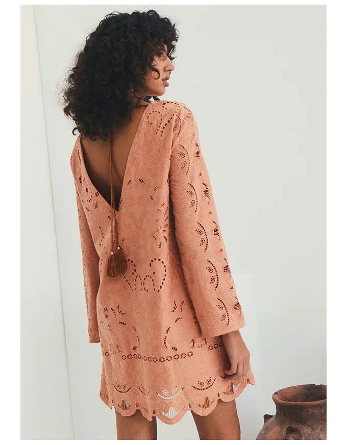 Nora Embroidery Mini Dress Sand