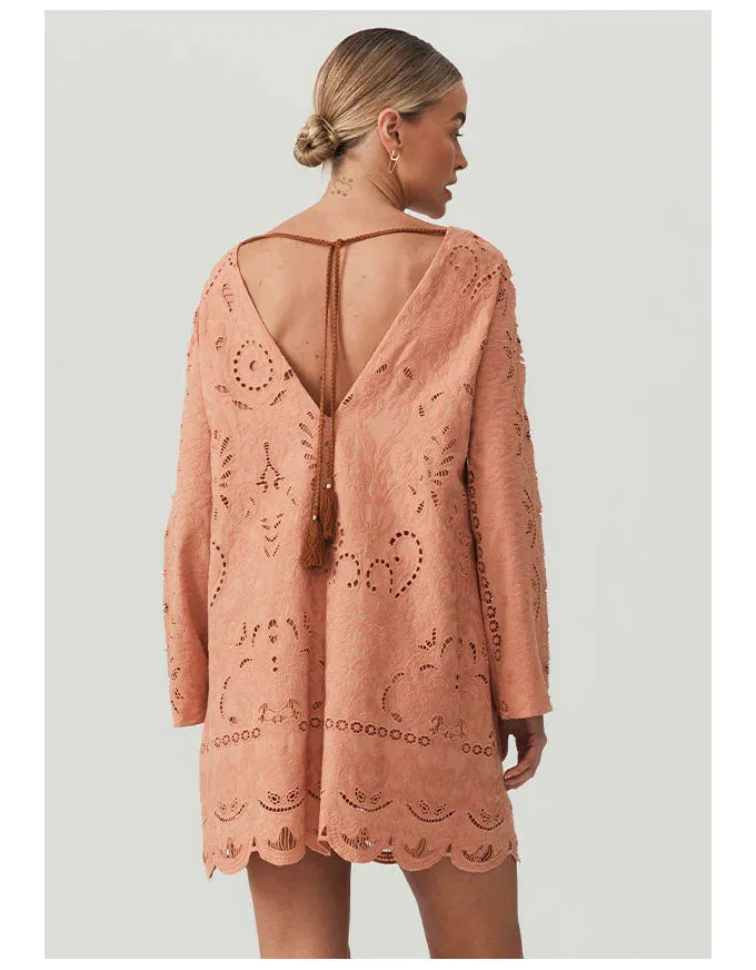 Nora Embroidery Mini Dress Sand