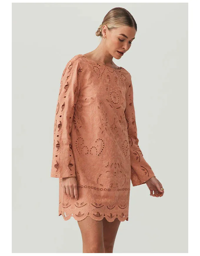 Nora Embroidery Mini Dress Sand