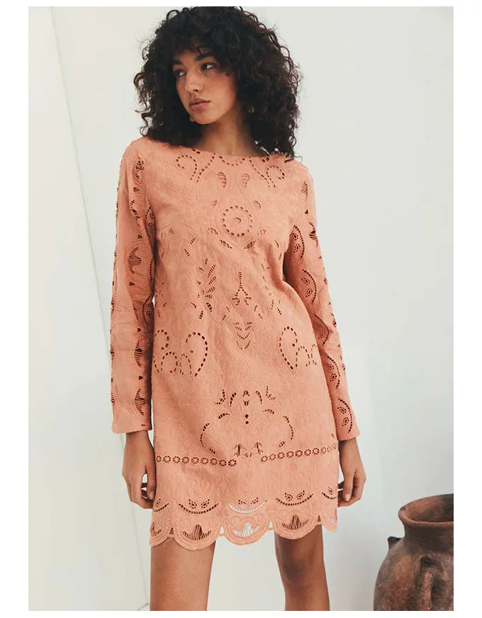 Nora Embroidery Mini Dress Sand