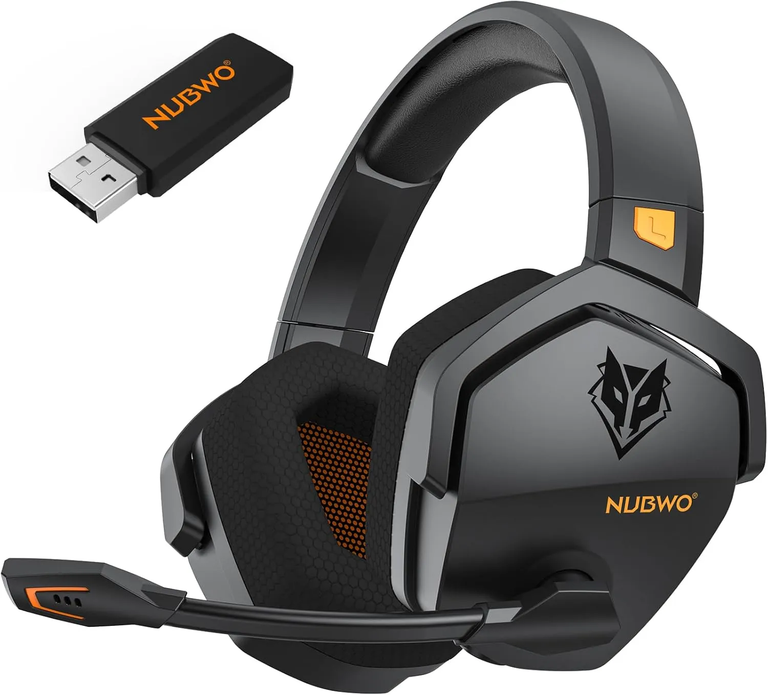NUBWO G06 Dual Wireless Gaming Headset with Microphone for PS5, PS4, PC - 23ms Low Latency Audio - 100-Hour of Playtime - 50mm Drivers (Black-Orange)