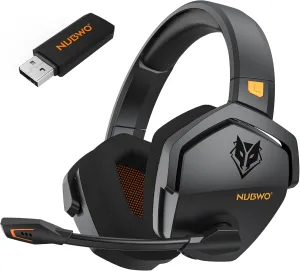 NUBWO G06 Dual Wireless Gaming Headset with Microphone for PS5, PS4, PC - 23ms Low Latency Audio - 100-Hour of Playtime - 50mm Drivers (Black-Orange)