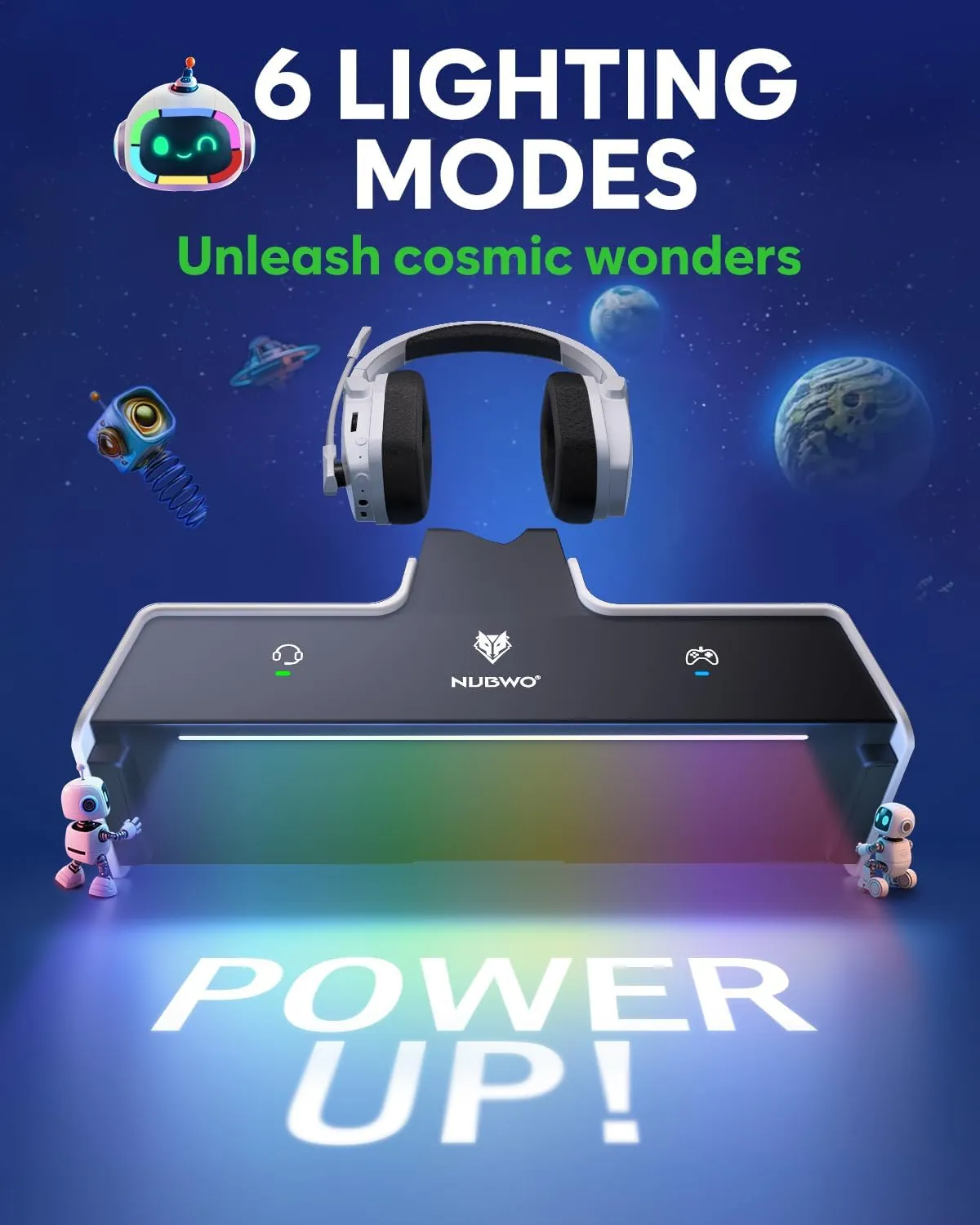 NUBWO G06 Pro Wireless Gaming Headset with Charging Station for Headset & PS5 Controller, 17ms Low Latency, 120H Battery Life, Dynamic 50mm Drivers-White (NOT Compatible with Xbox)